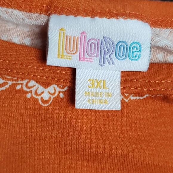 LuLaRoe 3XL Rust Orange Boho Print Tunic Top Simply Comfortable High-Low Hem Plu - Picture 4 of 6